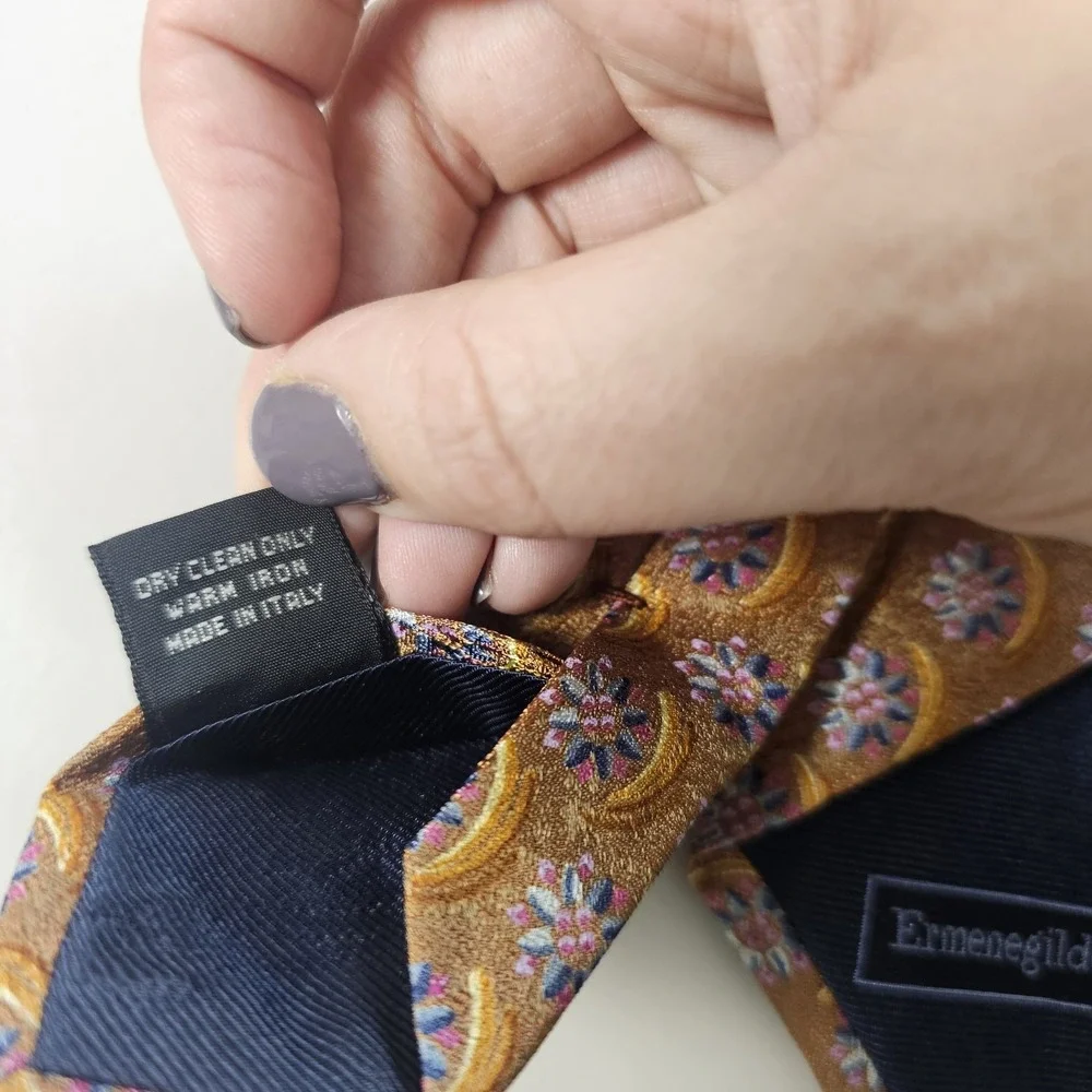 Ermenegildo Zegna 100% Silk‎ Tie Made in Italy Bronze Floral 3.5
